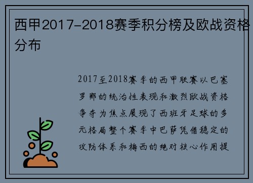 西甲2017-2018赛季积分榜及欧战资格分布