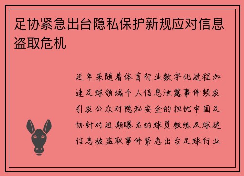 足协紧急出台隐私保护新规应对信息盗取危机