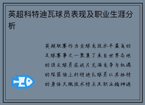 英超科特迪瓦球员表现及职业生涯分析